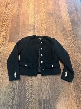Evereve Cropped Black Tweed Lady Jacket with Gold Buttons